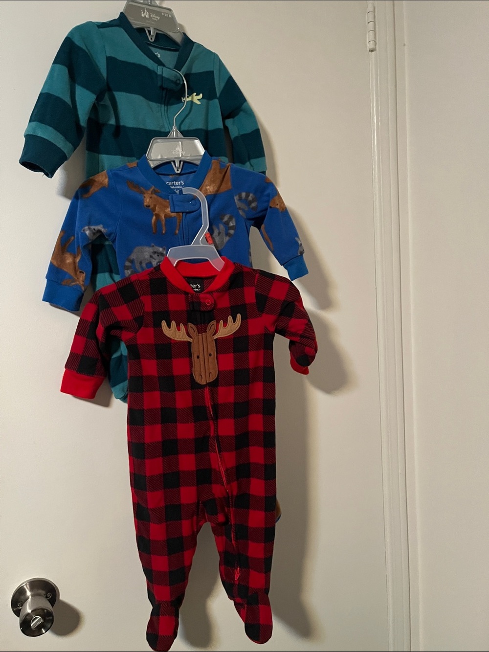 Carter's Red and Black Buffalo Plaid Moose Footed One-Piece